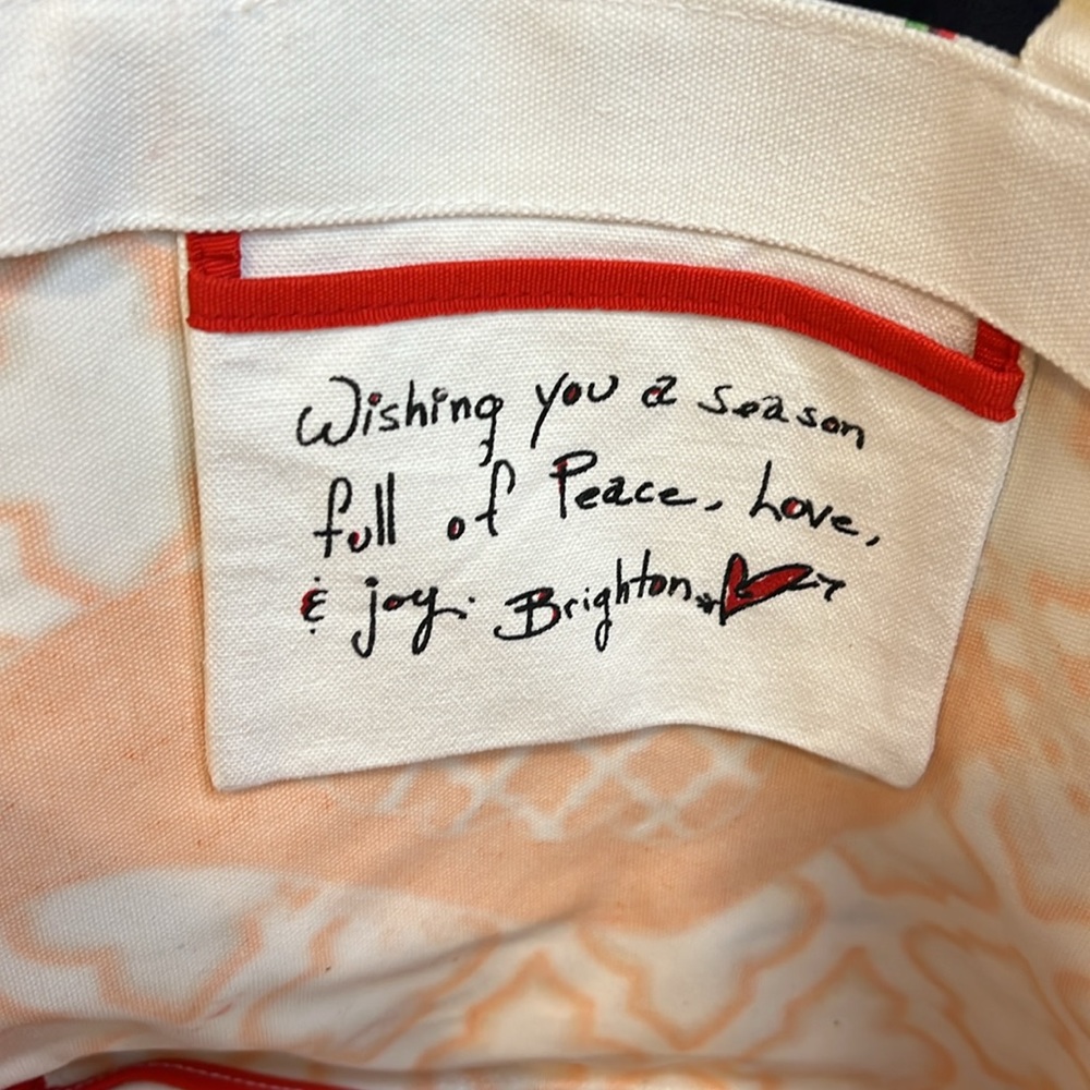 ❤️ Brighton NEW Beige Red Green Love & Joy Canvas Tote ❤️ - Picture 7 of 9